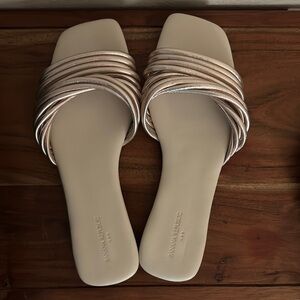 Banana Republic Women's Rose Gold & Bone Slide Sandals